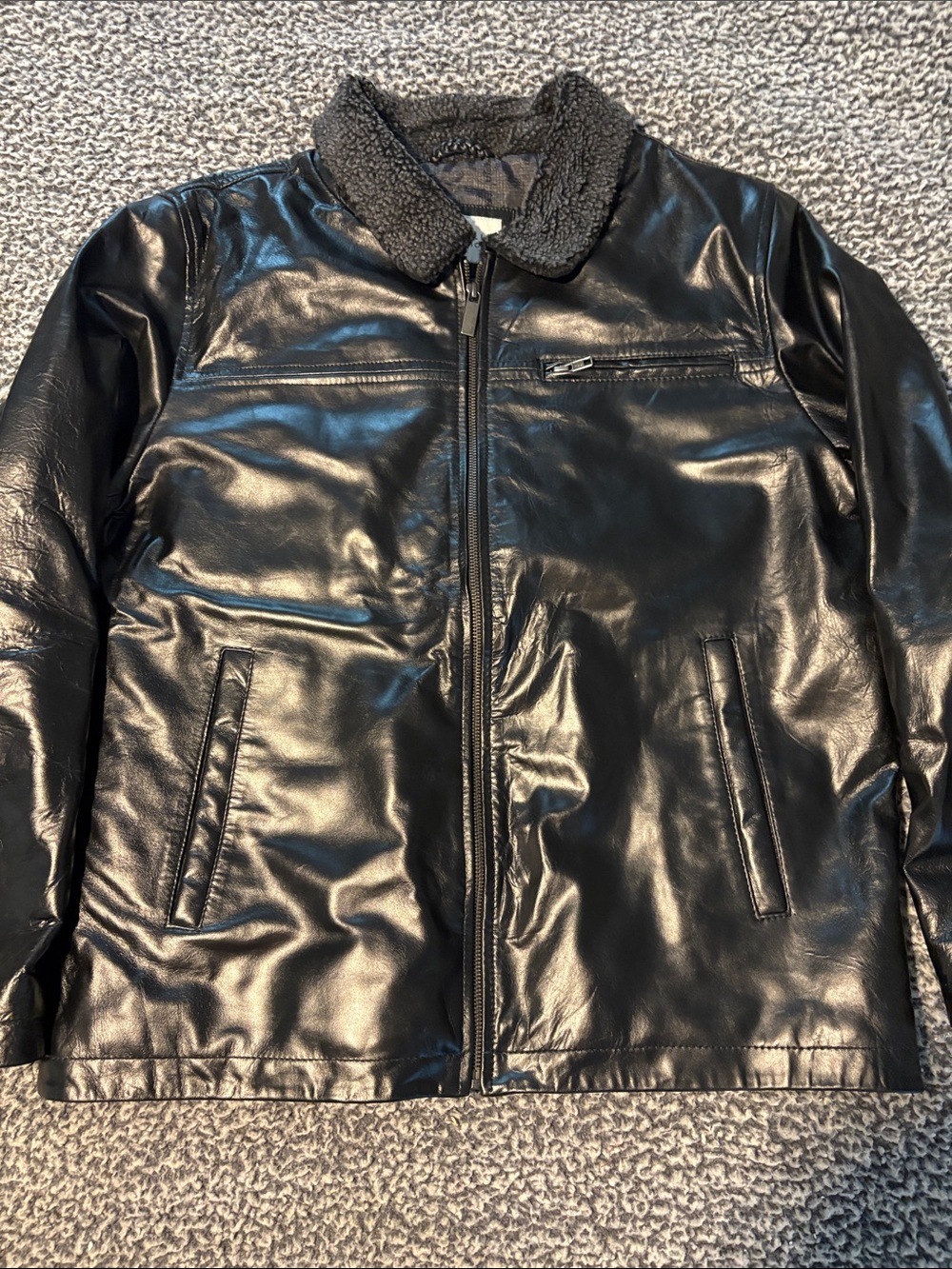 Perry Ellis Men’s Size L Lambskin Leather Fur Collar/lined Jacket NWT!